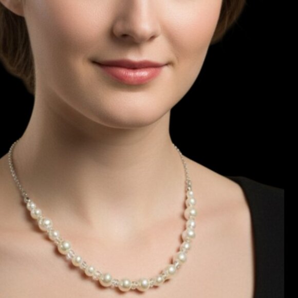 Handmade Jewelry - Handmade Fashion Jewelry Beautiful Glass Pearl Crystal Necklace Earring SET 24"